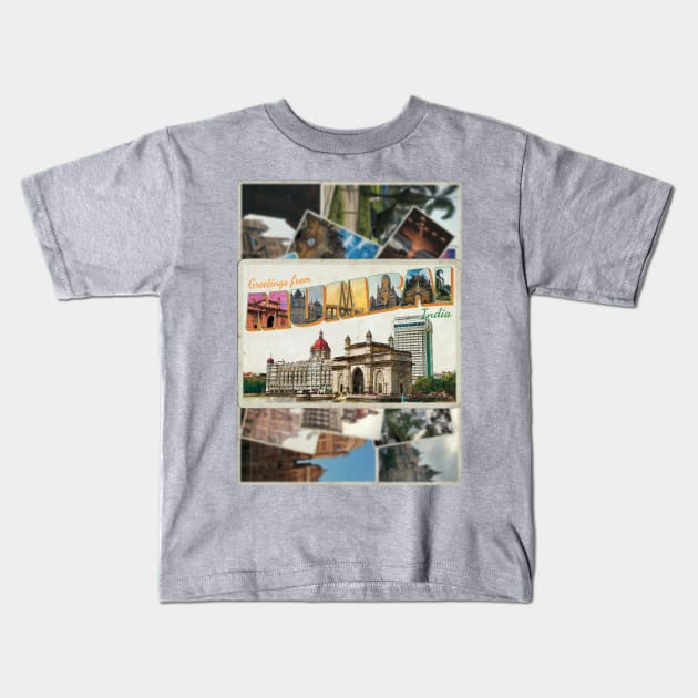 Greetings from Mumbai in India Vintage style retro souvenir Kids T-Shirt by DesignerPropo